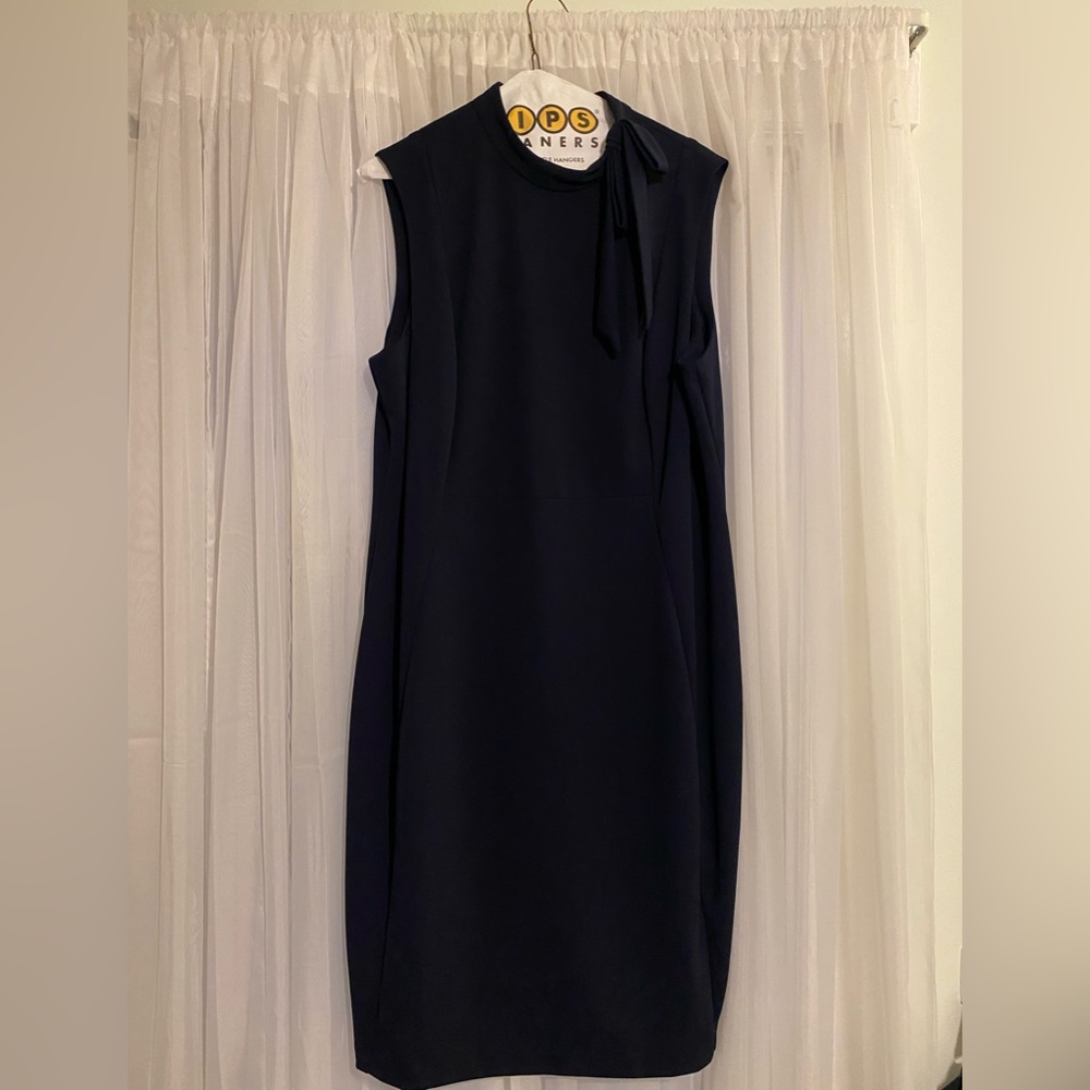 Calvin Klein Navy Blue High Neck Bow Crew Neck Sleeveless Dress Size 18 W